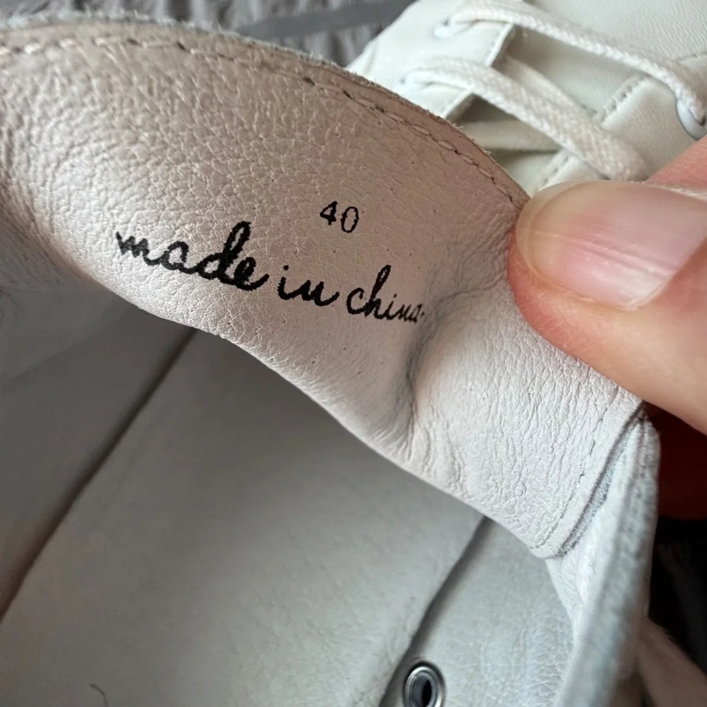 Joie‎ White Leather Low Top Sneakers Gold Heel Tab Lace Up Trainers Womens 40
